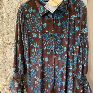 Brown and Blue Floral Women's Top